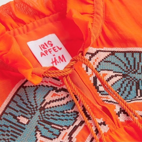 Iris Apfel X H&M Flounce Embroidered Tunic Dress Orange - Picture 8 of 11